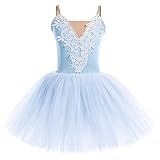 AFAVOM Collant Infantil De Balé Para Meninas Com Glitter E Saia De Tule 2 Peças Com Babados E Manga Tutu Com Clipe De Cabelo Azul Renda 11 12 Anos