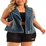 Agnes Orinda Colete Jeans Plus Size Feminino 2024 Com Zíper Sem Mangas Jaqueta Jeans Lavada Para Motociclista Azul 1X