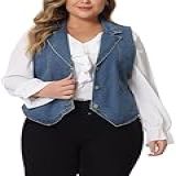 Agnes Orinda Colete Jeans Plus Size Para Mulheres Lapela Sem Mangas Casual Colete Jaqueta Jeans Azul 1X