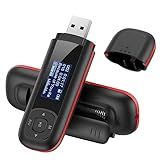 AGPTEK Leitor De MP3 USB Stick U3 Leitor De Música De 8 GB Suporta Bateria AAA Substituível Gravação Rádio FM Expansível Até 128 GB Preto