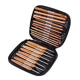 Agulha De Crochê Com Cabo De Bambu Agulha De Tricô Para Artesanato 20 Peças Kit De Agulhas De Crochê De Bambu DIY Ferramentas De Costura Com Estojo Roxo