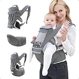 AIEBAO Bolsa Canguru- Ergonômica- 12 Posições- 3 Em 1- 3 Bolsos Externos- Bebês 0 A 36 Meses- Capacidade 0 A 36 Quilos- Poliéster Algodão E Isopor- -Cinza-