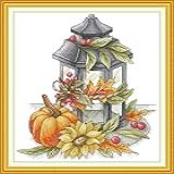 Aiorkeng Kits De Ponto Cruz Estampados Gama Completa De Kits De Bordado Para Iniciantes DIY 11CT 3 Fios Kits Impressos Outono De Flores E Lanternas De Cavalo 41 × 46 Cm
