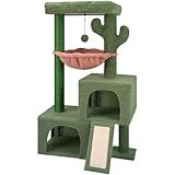 AIWIKIDE Torre De Gato De Cacto De 95 Cm Com Condomínios De Gatos Gêmeos Para Gatos Internos Móveis De Casa De Gatos Com Poste Arranhador De Gatos Rede Aconchegante Para Dormir E Bolas De Brinquedo 