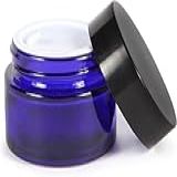 AKOAK 2 Frascos De Vidro Para Cosméticos Com Tampa Preta Recipiente De Vidro Azul Vazio Com Forro Interno Frasco Cosmético Recarregável Para Cremes Cosméticos Loções Pomadas 20 Ml 
