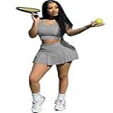 Aladeno Conjunto De Saia Feminina De Tênis Roupa De 2 Peças Top Cropped Sexy Mini Skatista Saias Golfe Roupa Esportiva Roupa Esportiva Cinza G