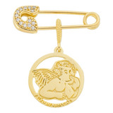 Alfinete Infantil Com Medalha De Anjo Folheado Ouro 18k