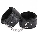 Algema Bracelete Em Couro Macio Com Pelúcia Aveludada E Corrente Cromada 5-5cm X 9cm Fivelas Ajustáveis -PRETO-