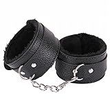 Algema Em Couro Macio Com Pelúcia Aveludada Com Corrente Cromada 5-5cm X 9cm -PRETO-