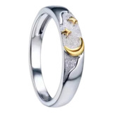 Aliança Anel Prata 925 Ouro 18k Lua Feminina Ajustável