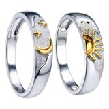 Aliança Casal Prata 925 Sol E Lua Ouro 18k