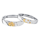 Aliança Casal Prata 925 Sol E Lua Ouro 18k