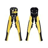 Alicate Decapador Cortador E Crimpador De Fios Cabos Cortador E Frisador Prensa Com Botão Ajustável Automático Laranja E Amarelo LINHA PROFISSIONAL ONYK PREMIUM -Amarelo-