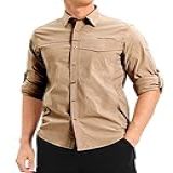 Alimens Gentle Camisa Masculina De Manga Comprida Para Caminhada Secagem Rápida FPS 50 Proteção Solar UV Camisa Com Botões Refrescantes Cáqui 02 GG