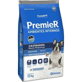 Alimento Premier Super Premium Ambientes Internos Castrados Para Cão Adulto De Raza Pequena Sabor Frango Y Salmão De 12 Kg
