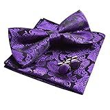 Alizeal - Gravata Borboleta Masculina Clássica Paisley- Conjunto De Abotoaduras E Lenços- Dark Purple- 4-7--L--2-4--W-