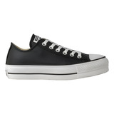All Star Plataforma Couro Cano Baixo Preto branco Original