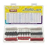 ALLECIN Kit De Diodos De 20 Valores 1N4001 1N4002 1N4003 1N4004 1N4005 1N4006 1N4007 1N4148 1N5404 1N5406 1N5408 Rl207 Uf4007 Fr107 Fr207 1N5817 1N5819 1 Variedade De Diodo Schottky Retificador N5822