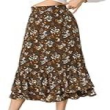 Allegra K Saia Feminina Estampada De Chiffon Cintura Elástica Com Babados E Saia Midi Rodada Marrom Floral M