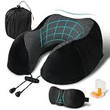 Almofada De Viagem Travesseiro De Pescoço De Espuma Viscoelástica Para Viagem Travesseiro De Pescoço Em Forma De U Kit De Viagem Portátil De Avião Com Máscaras De Olhos Contornadas 3D E Tampão De