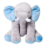 Almofada Elefante Dumbo Pelúcia 62cm Bebê Cinza Com Azul