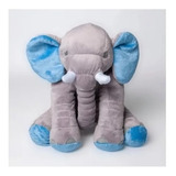 Almofada Elefante Pelúcia Cinza Com Azul