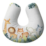 Almofada Estampada Para Amamentar Malha Premium Cor Branco Almofada Amamentação Safari Cute 03