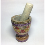Almofariz Pilão De Pedra Sabão Natural Médio 9cm Decorado Com Socador Promoção 