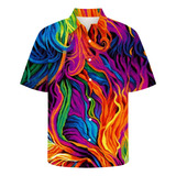 Alta Calidad Blusa Masculina Casual Com Botões Estampa
