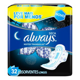 Always Noites Tranquilas Noturno Absorvente Noite Tranquila Seca Com Abas 32 Unidades