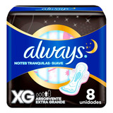 Always Noites Tranquilas Suave Absorvente Com Abas Tamanho Xg 8 Unidades