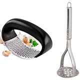 Amassador De Batatas E Espremedor De Alho Aço Inox Manual Kit Com 2 Peças