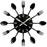 AMAZLIFE Relógio De Parede De Cozinha Relógio De Parede De Talheres De Cozinha Com Garfos E Colheres 3D Removível Moderno Criativo Relógio De Parede Para Decoração De Quarto De Casa E Presentes Agradáveis Preto 