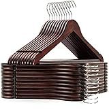 Amber Home Cabides De Terno De Madeira Maciça Pacote Com 20 Cabides De Madeira Com Acabamento Liso De Nogueira Com Barra De Calça Antiderrapante Cabides De Roupas Com Gancho Giratório 360 E Entalhes Para Jaqueta Calça Camisa Nogueira 20 