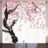 Ambesonne Cortinas Florais Flores De Dogwood árvore Em Aquarela Efeito De Pintura Primavera Temporada Tema Tons Rosados Sala De Estar Quarto Conjunto De 2 Painéis 274 X 228 Cm Preto E Rosa