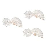 Amosfun 3 Pecas Ventilador Dobrável De Renda Leques Dobráveis Guarda Chuva Antigo Fãs De Renda Branca Mini Guarda Chuvas Branco Ventilador De Bambu Casamento De Madeira