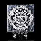 AMOYSTONE Placa De Carregamento De Cristal Selenita Para Pedra De Cristal De Cura- Peças De Selenita- Laje Quadrada Gravada- Doze Constelações- 10 Cm Com Suporte