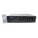 Amplificador Som Ambiente 120w Bluetooth Usb P 2 Microfones
