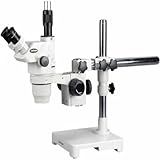 AmScope Microscópio De Zoom Estéreo ZM 3T Oculares EW10x Ampliação De 6 7X 45X Objetiva De Zoom De 0 67X 4 5X Iluminação Ambiente Suporte De Braço único