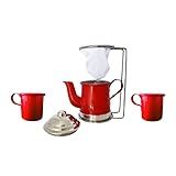 Analeni Mini Bule Suporte Coador Filtro De Cafe E 2 Canecas 160ml Kit De Cafe Vermelho 250 Ml