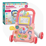 Andador Didático De Empurrar Dm Toys Infantil Multi Atividades Bebê Divertido Cor Rosa