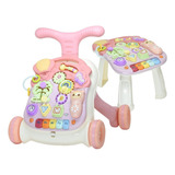 Andador Didático E Mesinha Infantil 2 Em 1 Rosa Multmaxx