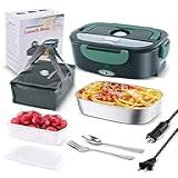 Andmenow Lancheira Elétrica Aquecedor Portátil De Alimentos Para Caminhões De Carro E Escritório Aquecedor Portátil 110 V E 12 V 24 V 50 W Aquecedor De Alimentos De Aço Inoxidável Com Bolsa De Transporte De Garfo De Colher Greyverde