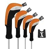 Andux Conjunto De 4 Peças Conjunto De Capas De Cabeça De Taco De Madeira Para Motorista De Golfe 460 Cc Pescoço Longo Com Etiquetas N Substituíveis Preto Laranja
