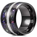 Anéis Galaxy De 8 Mm Com Opala E Meteorito- Alianças De Casamento Para Homens Preto