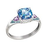 Anéis Para Mulheres Anel De Diamante Brilhante Quadrado Pedra Azul Joia Fashion Anel De Noivado Para Mulheres