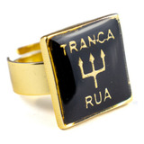 Anel Ajustável Tranca Rua 2,10 Cm Preto E Dourado Em Metal