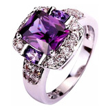 Anel Banhado Ouro Branco 925 Lilas Formatura Ametista Cursos
