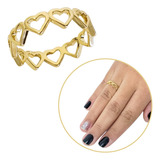 Anel Corações Em Toda Volta Banhado A Ouro 18k Delicado Moda