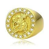 Anel De Ouro 24K São Jorge Cravejado Zircônia 8g Banhado A Ouro Tamanho-20-Cor-Ouro